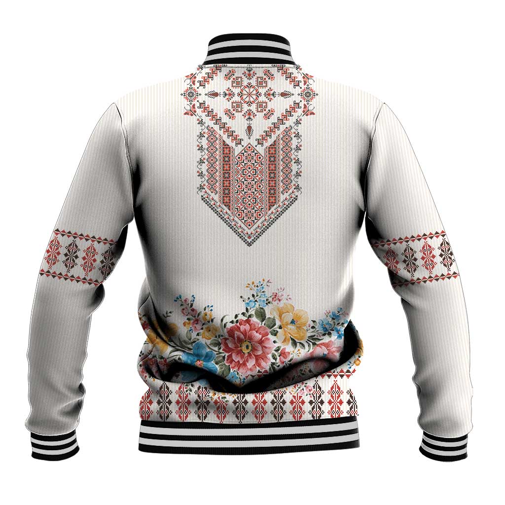 Romania Happy Martisor Day 1 March Baseball Jacket Martenitsa and Peony Romanian Traditional Pattern