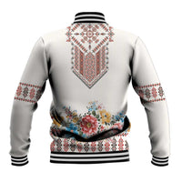 Romania Happy Martisor Day 1 March Baseball Jacket Martenitsa and Peony Romanian Traditional Pattern