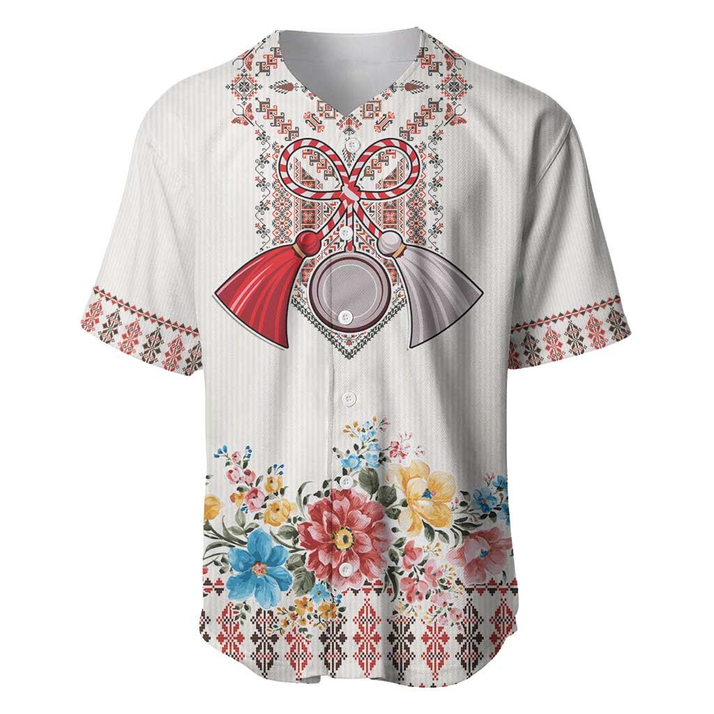 Romania Happy Martisor Day 1 March Baseball Jersey Martenitsa and Peony Romanian Traditional Pattern