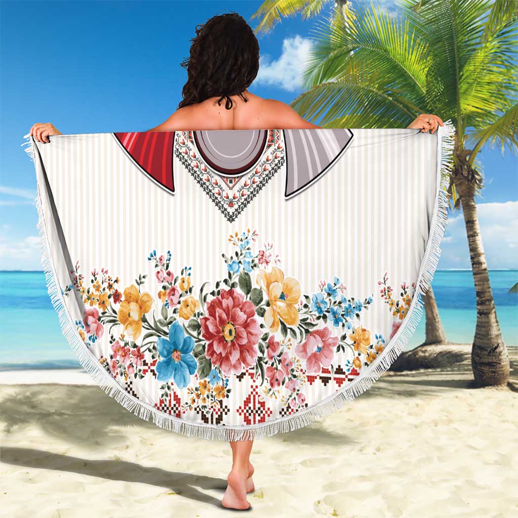 Romania Happy Martisor Day 1 March Beach Blanket Martenitsa and Peony Romanian Traditional Pattern