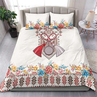 Romania Happy Martisor Day 1 March Bedding Set Martenitsa and Peony Romanian Traditional Pattern