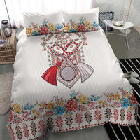 Romania Happy Martisor Day 1 March Bedding Set Martenitsa and Peony Romanian Traditional Pattern