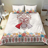 Romania Happy Martisor Day 1 March Bedding Set Martenitsa and Peony Romanian Traditional Pattern