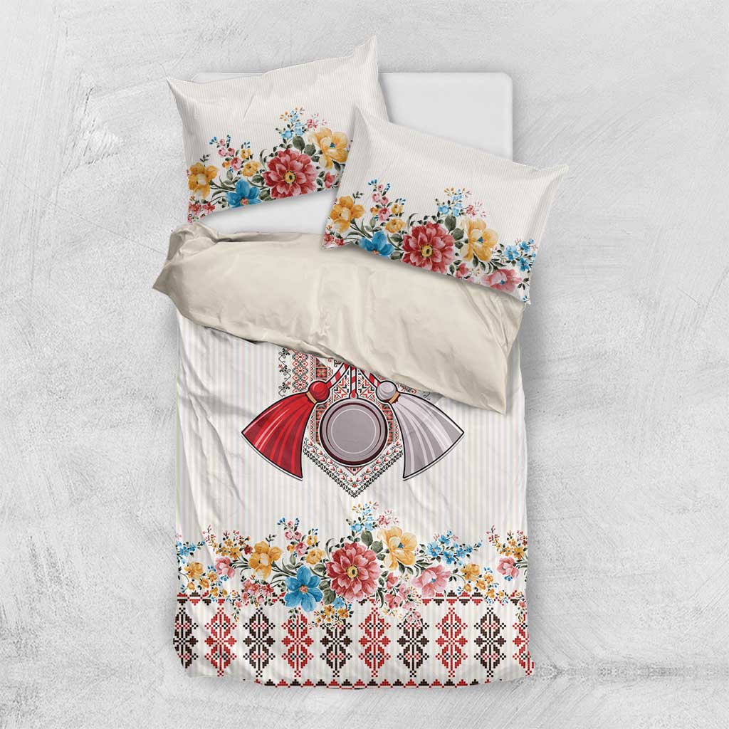 Romania Happy Martisor Day 1 March Bedding Set Martenitsa and Peony Romanian Traditional Pattern