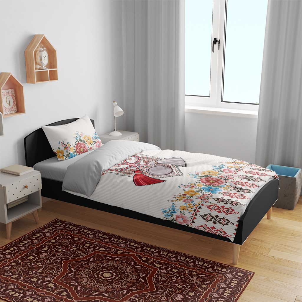 Romania Happy Martisor Day 1 March Bedding Set Martenitsa and Peony Romanian Traditional Pattern