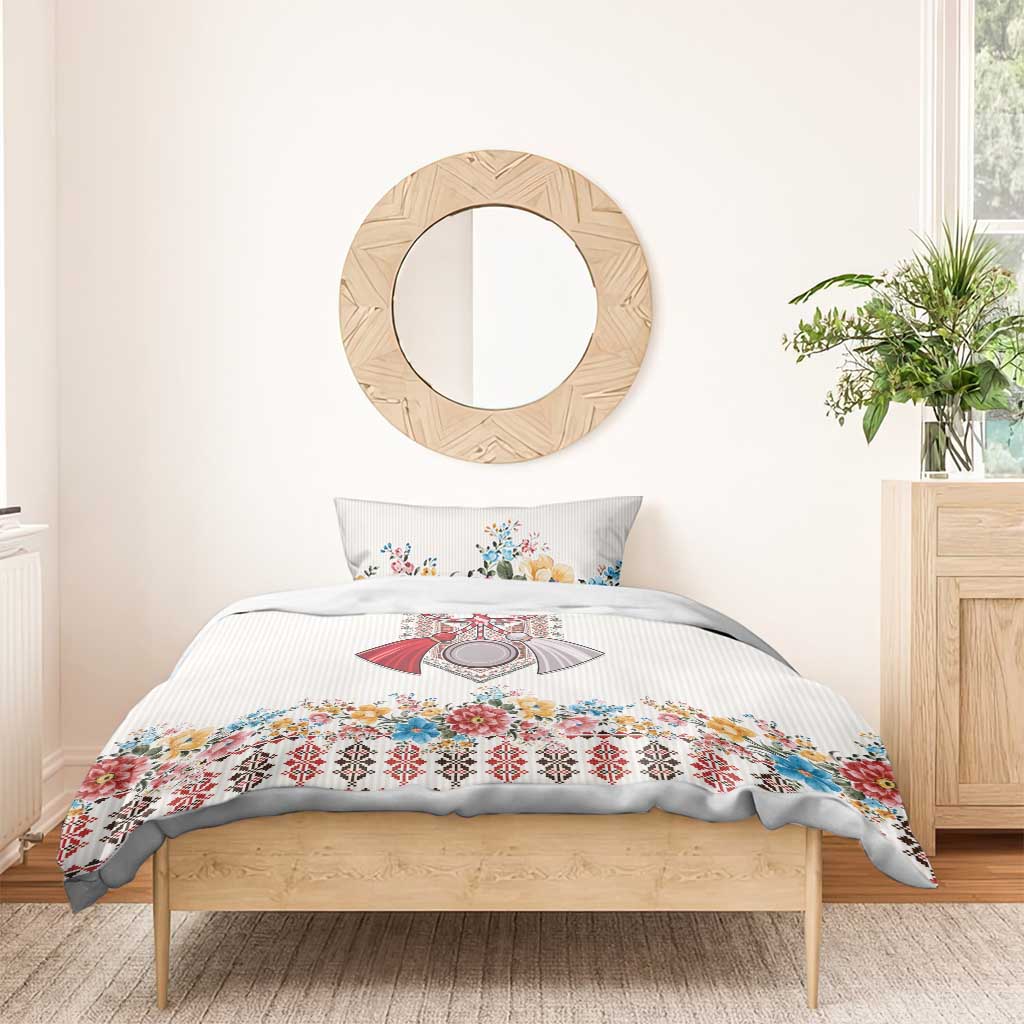 Romania Happy Martisor Day 1 March Bedding Set Martenitsa and Peony Romanian Traditional Pattern