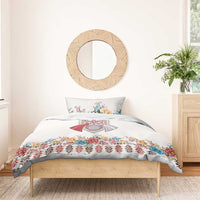 Romania Happy Martisor Day 1 March Bedding Set Martenitsa and Peony Romanian Traditional Pattern