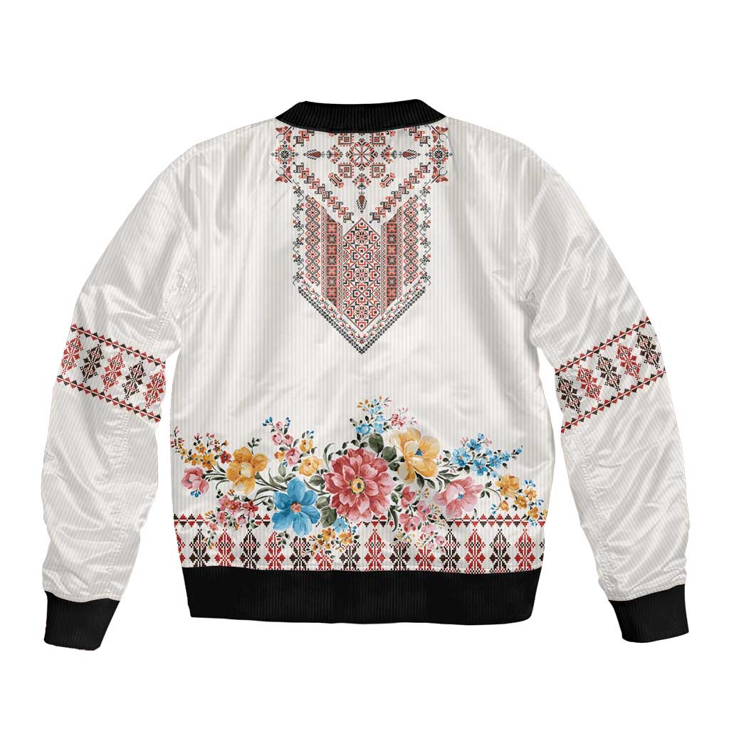 Romania Happy Martisor Day 1 March Bomber Jacket Martenitsa and Peony Romanian Traditional Pattern