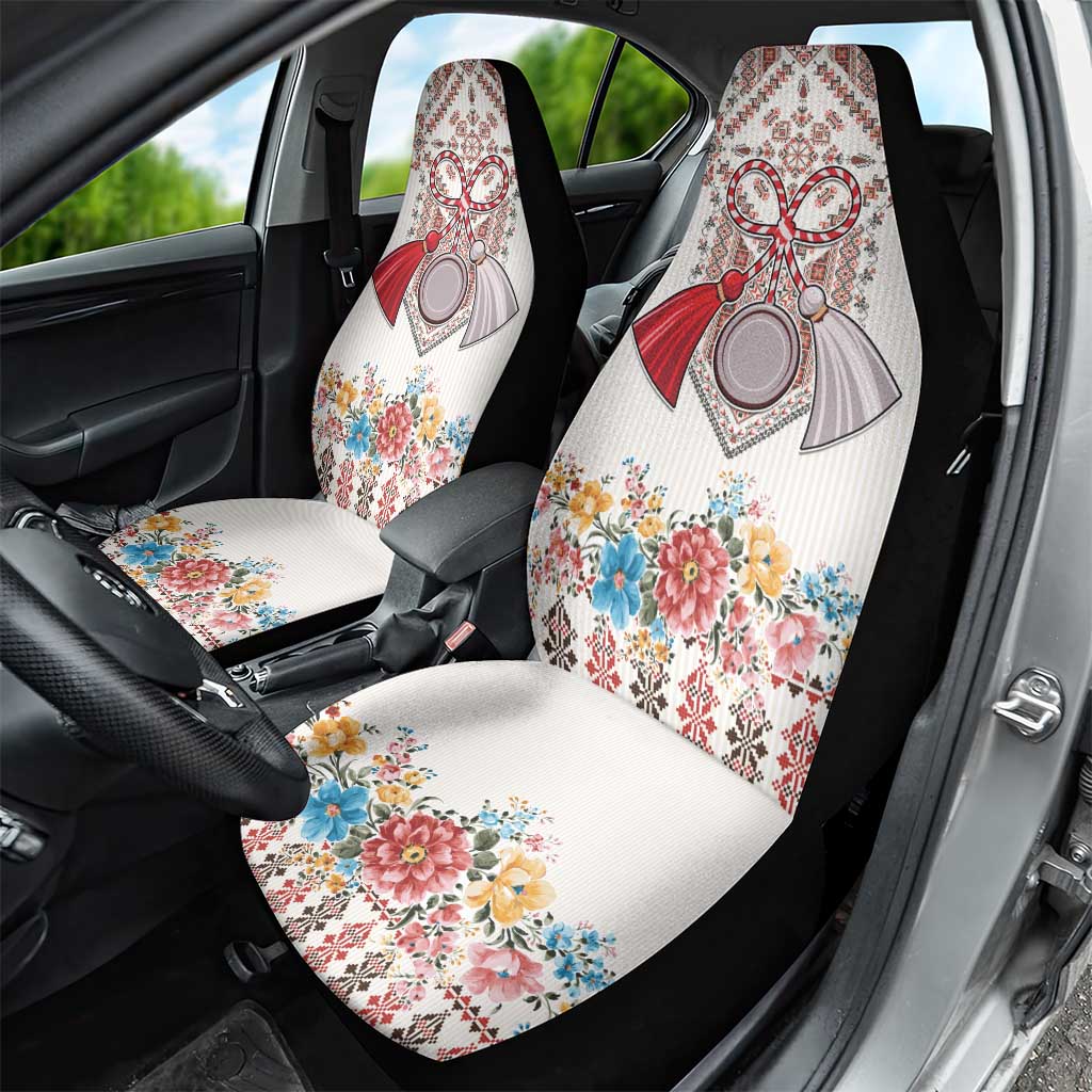 Romania Happy Martisor Day 1 March Car Seat Cover Martenitsa and Peony Romanian Traditional Pattern