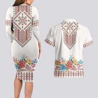 Romania Happy Martisor Day 1 March Couples Matching Long Sleeve Bodycon Dress and Hawaiian Shirt Martenitsa and Peony Romanian Traditional Pattern