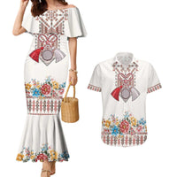 Romania Happy Martisor Day 1 March Couples Matching Mermaid Dress and Hawaiian Shirt Martenitsa and Peony Romanian Traditional Pattern