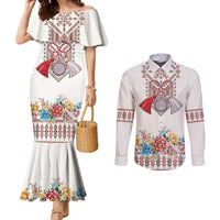 Romania Happy Martisor Day 1 March Couples Matching Mermaid Dress and Long Sleeve Button Shirt Martenitsa and Peony Romanian Traditional Pattern