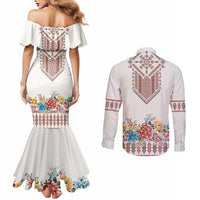 Romania Happy Martisor Day 1 March Couples Matching Mermaid Dress and Long Sleeve Button Shirt Martenitsa and Peony Romanian Traditional Pattern