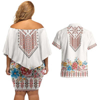 Romania Happy Martisor Day 1 March Couples Matching Off Shoulder Short Dress and Hawaiian Shirt Martenitsa and Peony Romanian Traditional Pattern