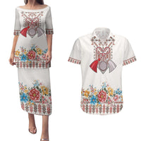 Romania Happy Martisor Day 1 March Couples Matching Puletasi and Hawaiian Shirt Martenitsa and Peony Romanian Traditional Pattern