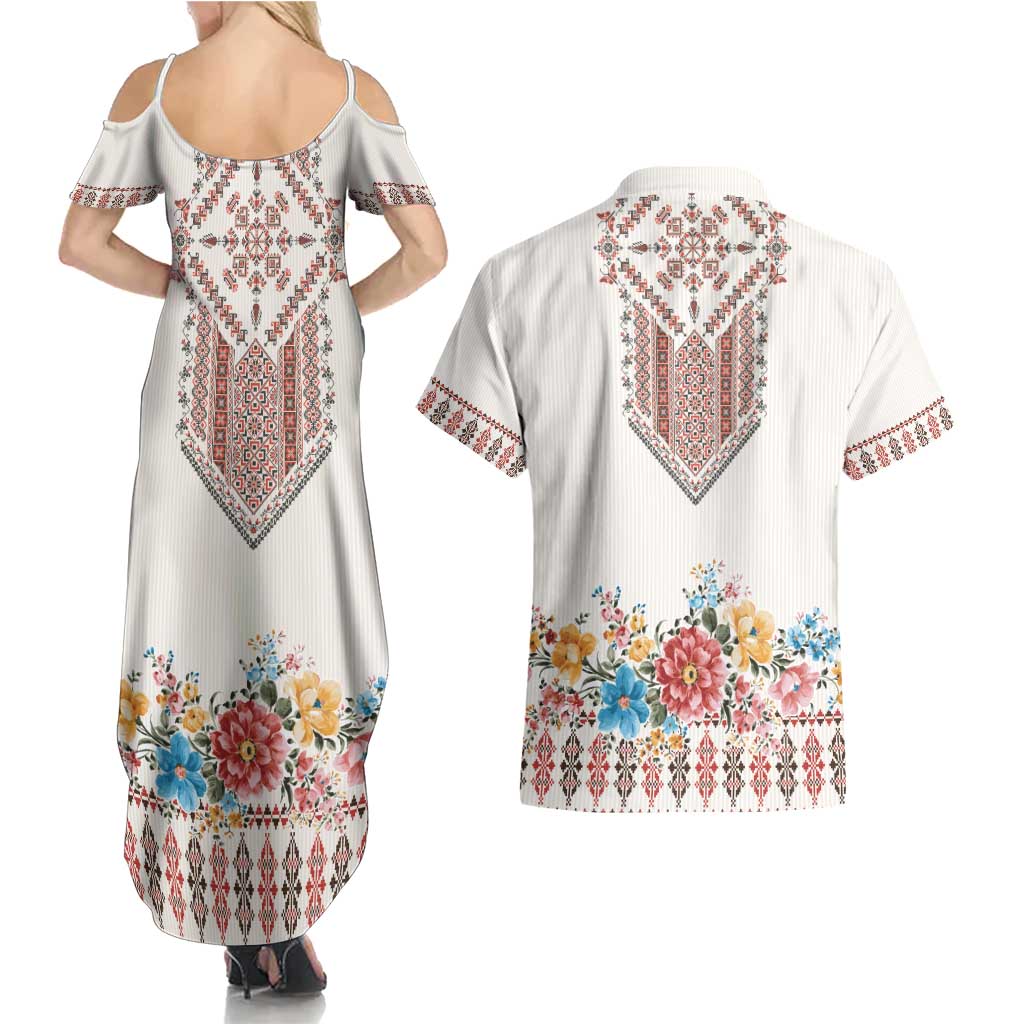 Romania Happy Martisor Day 1 March Couples Matching Summer Maxi Dress and Hawaiian Shirt Martenitsa and Peony Romanian Traditional Pattern