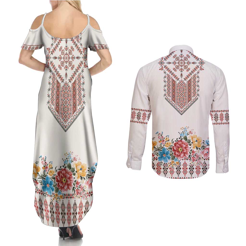 Romania Happy Martisor Day 1 March Couples Matching Summer Maxi Dress and Long Sleeve Button Shirt Martenitsa and Peony Romanian Traditional Pattern