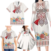 Romania Happy Martisor Day 1 March Family Matching Long Sleeve Bodycon Dress and Hawaiian Shirt Martenitsa and Peony Romanian Traditional Pattern