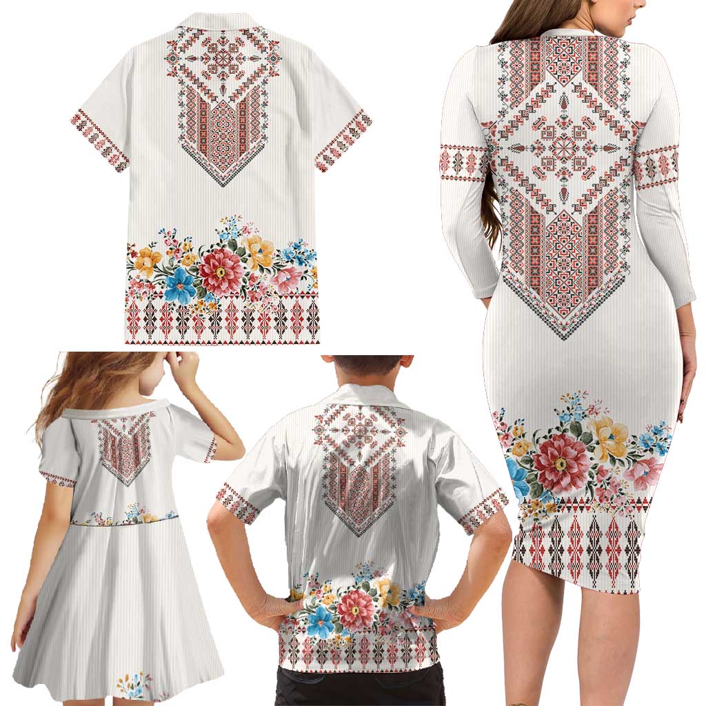 Romania Happy Martisor Day 1 March Family Matching Long Sleeve Bodycon Dress and Hawaiian Shirt Martenitsa and Peony Romanian Traditional Pattern