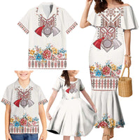 Romania Happy Martisor Day 1 March Family Matching Mermaid Dress and Hawaiian Shirt Martenitsa and Peony Romanian Traditional Pattern