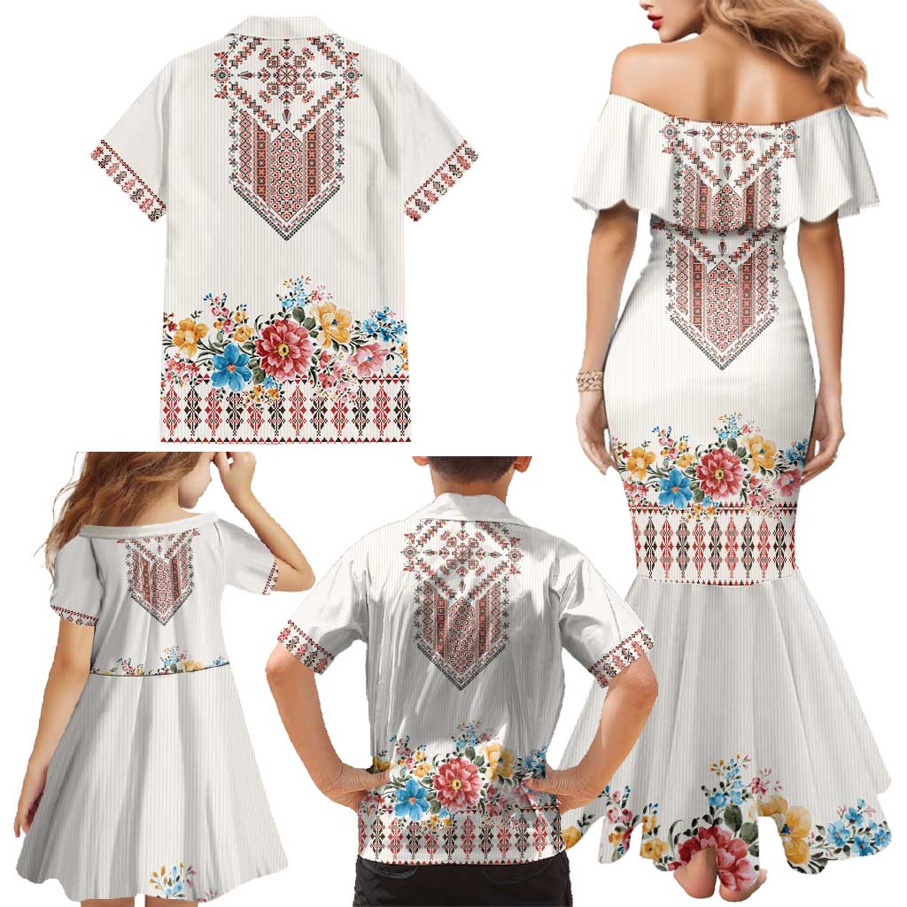 Romania Happy Martisor Day 1 March Family Matching Mermaid Dress and Hawaiian Shirt Martenitsa and Peony Romanian Traditional Pattern