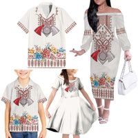 Romania Happy Martisor Day 1 March Family Matching Off The Shoulder Long Sleeve Dress and Hawaiian Shirt Martenitsa and Peony Romanian Traditional Pattern