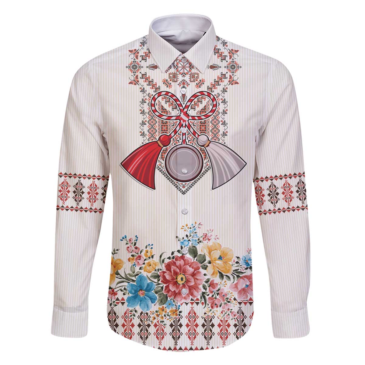 Romania Happy Martisor Day 1 March Family Matching Off The Shoulder Long Sleeve Dress and Hawaiian Shirt Martenitsa and Peony Romanian Traditional Pattern
