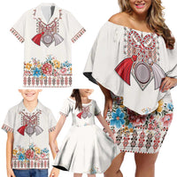 Romania Happy Martisor Day 1 March Family Matching Off Shoulder Short Dress and Hawaiian Shirt Martenitsa and Peony Romanian Traditional Pattern