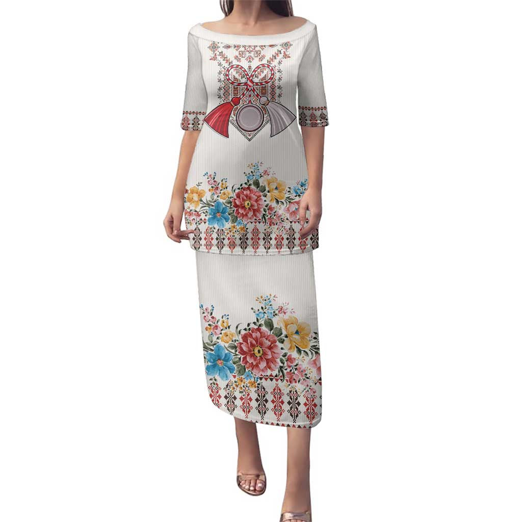 Romania Happy Martisor Day 1 March Family Matching Puletasi and Hawaiian Shirt Martenitsa and Peony Romanian Traditional Pattern