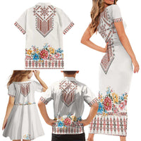 Romania Happy Martisor Day 1 March Family Matching Short Sleeve Bodycon Dress and Hawaiian Shirt Martenitsa and Peony Romanian Traditional Pattern