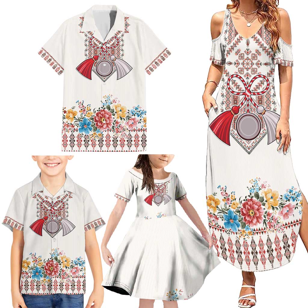 Romania Happy Martisor Day 1 March Family Matching Summer Maxi Dress and Hawaiian Shirt Martenitsa and Peony Romanian Traditional Pattern