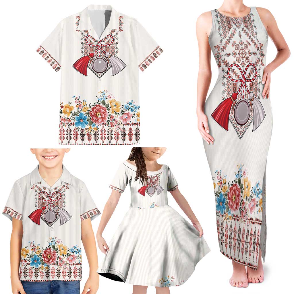 Romania Happy Martisor Day 1 March Family Matching Tank Maxi Dress and Hawaiian Shirt Martenitsa and Peony Romanian Traditional Pattern