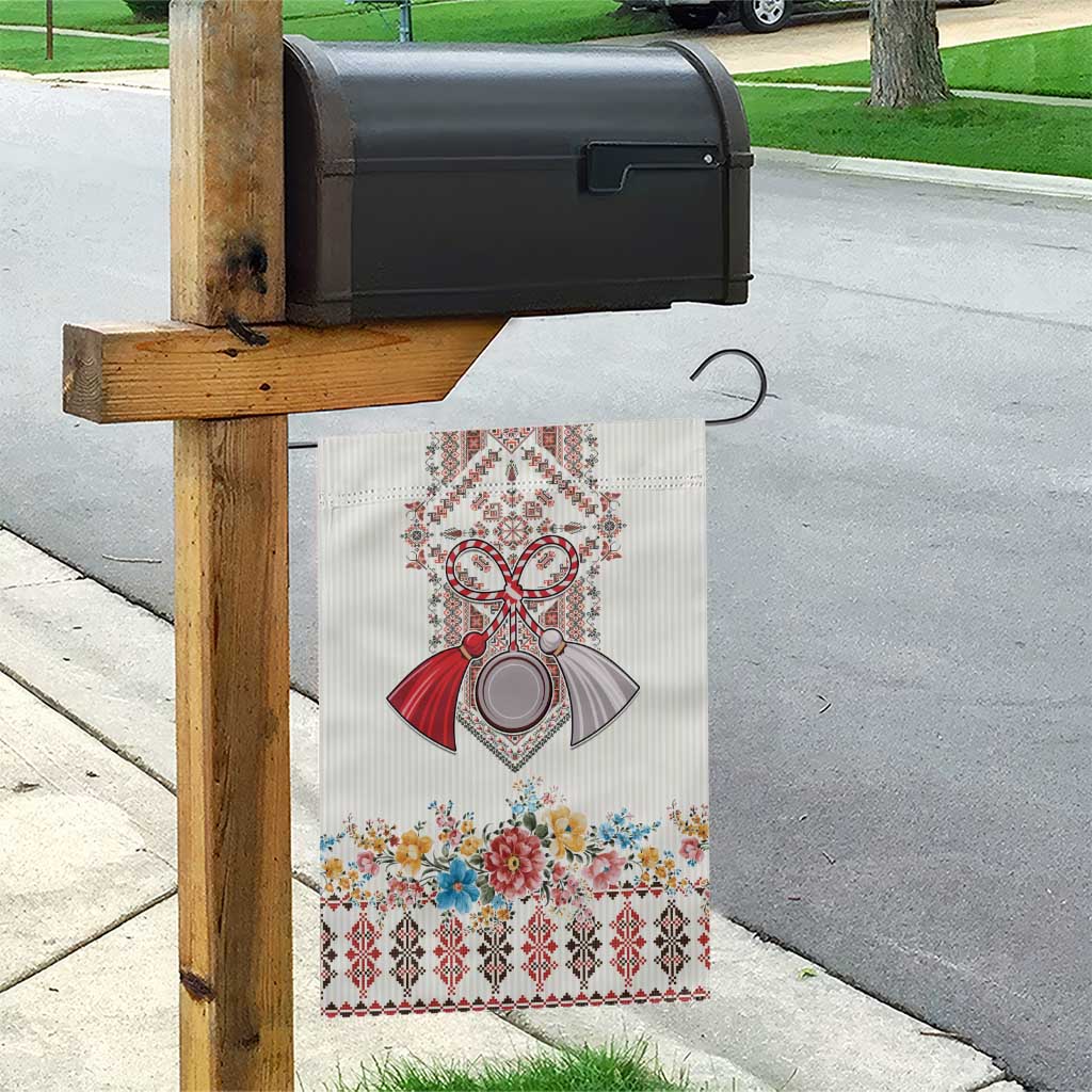 Romania Happy Martisor Day 1 March Garden Flag Martenitsa and Peony Romanian Traditional Pattern