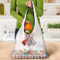 Romania Happy Martisor Day 1 March Grocery Bag Martenitsa and Peony Romanian Traditional Pattern