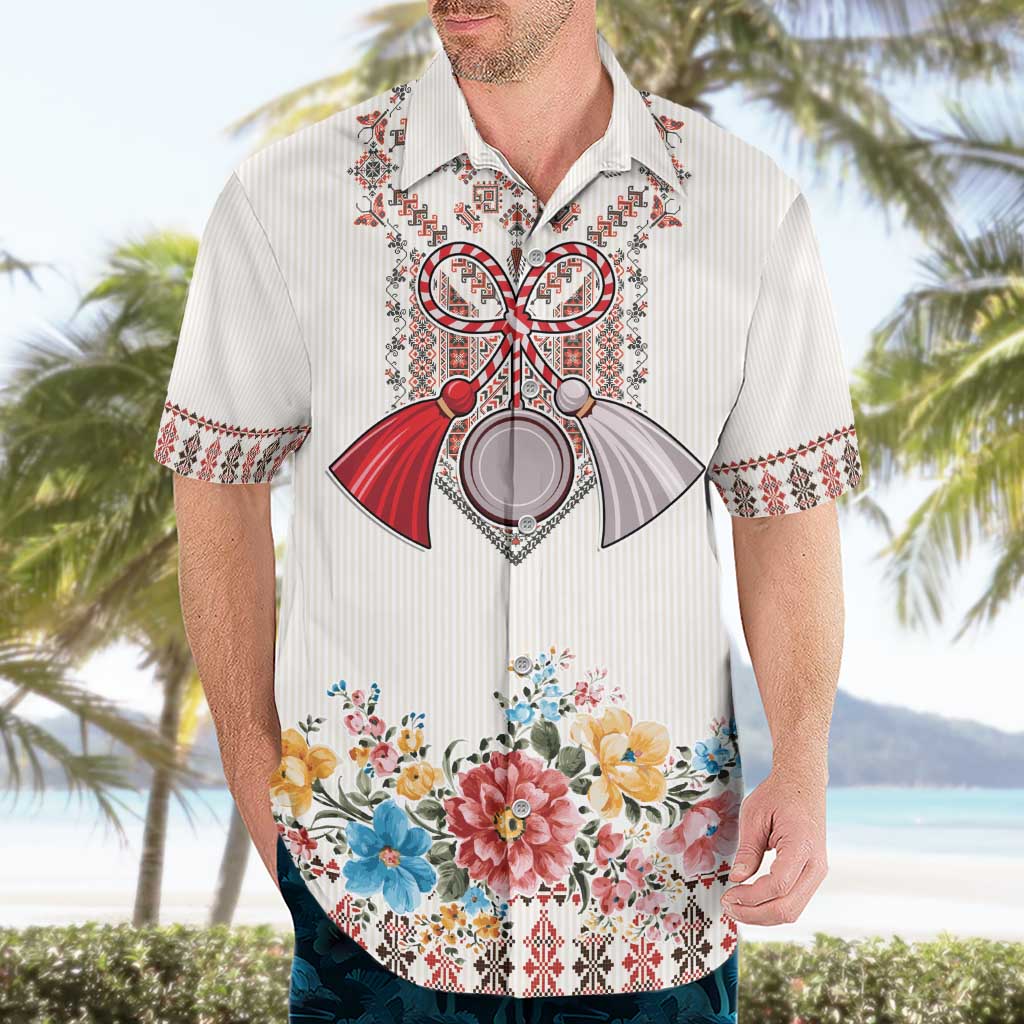 Romania Happy Martisor Day 1 March Hawaiian Shirt Martenitsa and Peony Romanian Traditional Pattern