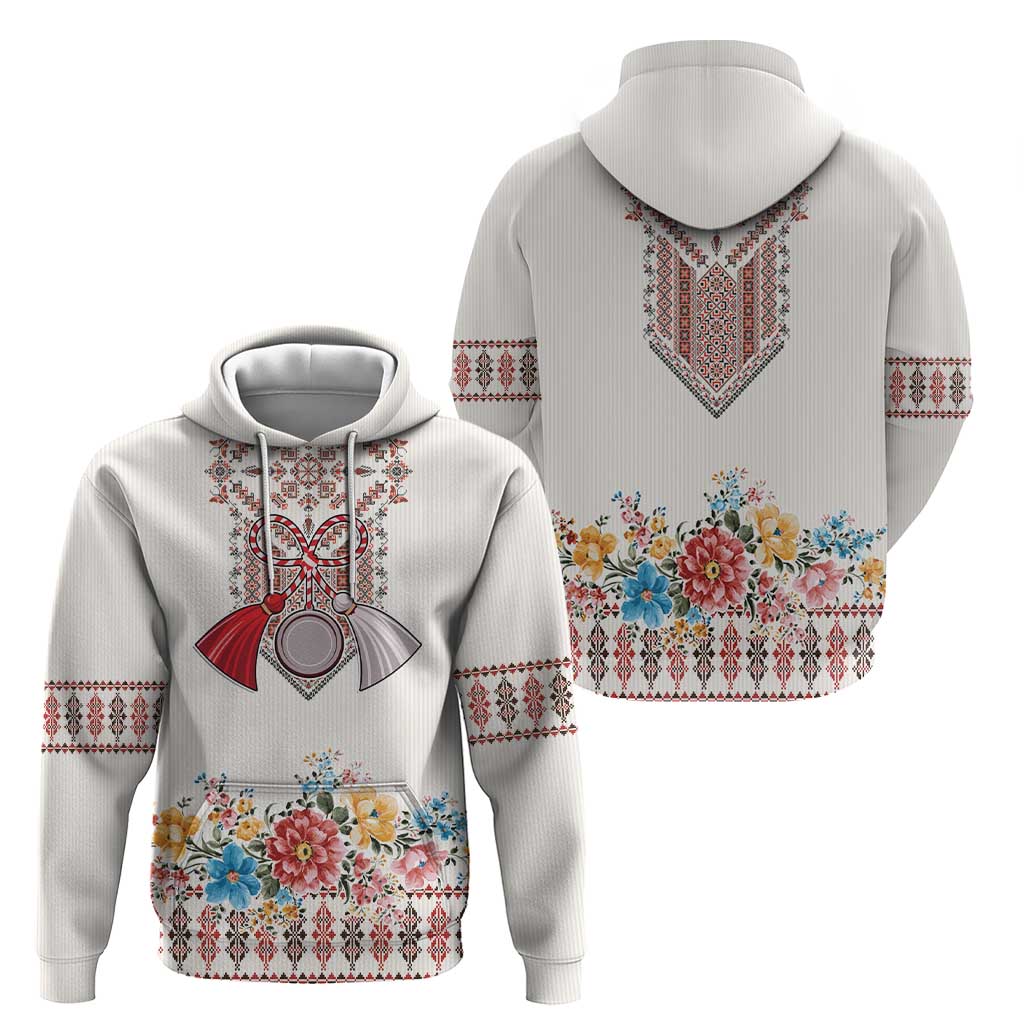 Romania Happy Martisor Day 1 March Hoodie Martenitsa and Peony Romanian Traditional Pattern