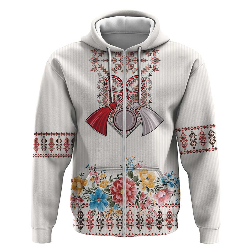 Romania Happy Martisor Day 1 March Hoodie Martenitsa and Peony Romanian Traditional Pattern
