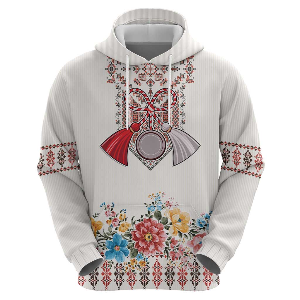 Romania Happy Martisor Day 1 March Hoodie Martenitsa and Peony Romanian Traditional Pattern