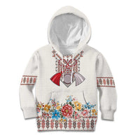Romania Happy Martisor Day 1 March Kid Hoodie Martenitsa and Peony Romanian Traditional Pattern