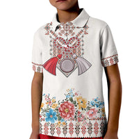 Romania Happy Martisor Day 1 March Kid Polo Shirt Martenitsa and Peony Romanian Traditional Pattern
