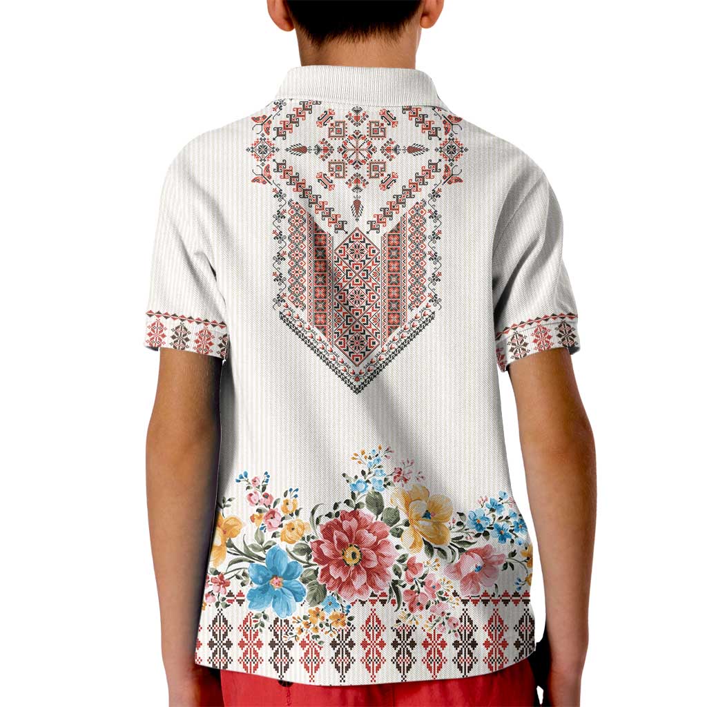 Romania Happy Martisor Day 1 March Kid Polo Shirt Martenitsa and Peony Romanian Traditional Pattern