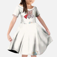 Romania Happy Martisor Day 1 March Kid Short Sleeve Dress Martenitsa and Peony Romanian Traditional Pattern