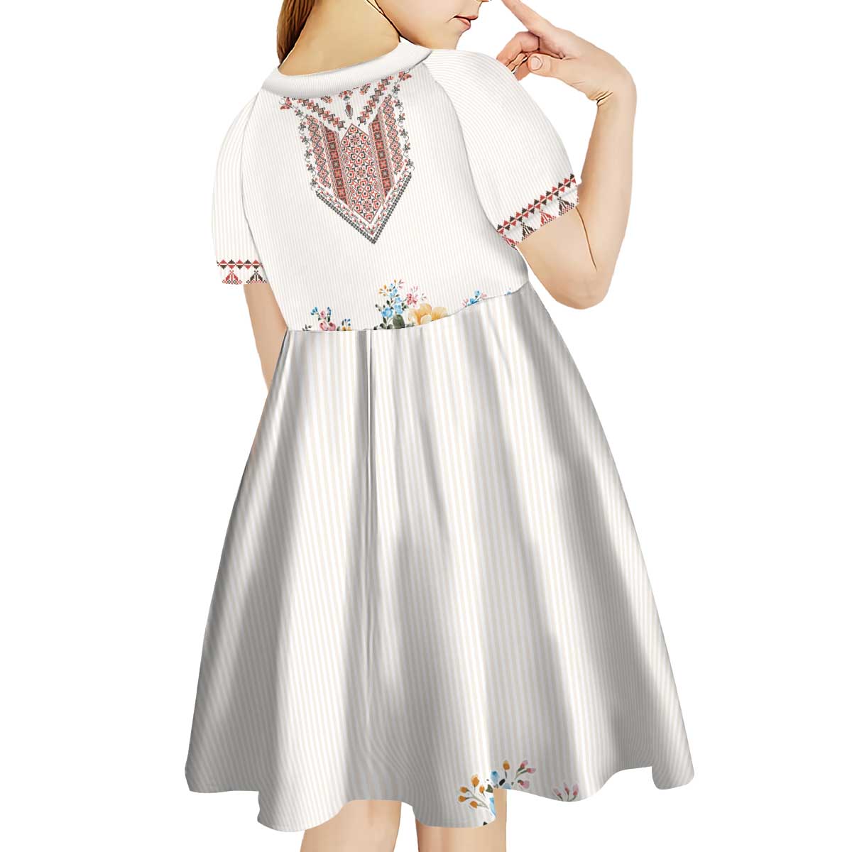Romania Happy Martisor Day 1 March Kid Short Sleeve Dress Martenitsa and Peony Romanian Traditional Pattern