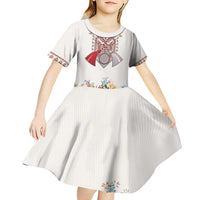 Romania Happy Martisor Day 1 March Kid Short Sleeve Dress Martenitsa and Peony Romanian Traditional Pattern