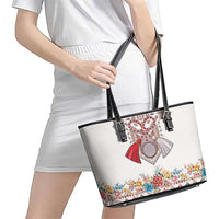 Romania Happy Martisor Day 1 March Leather Tote Bag Martenitsa and Peony Romanian Traditional Pattern