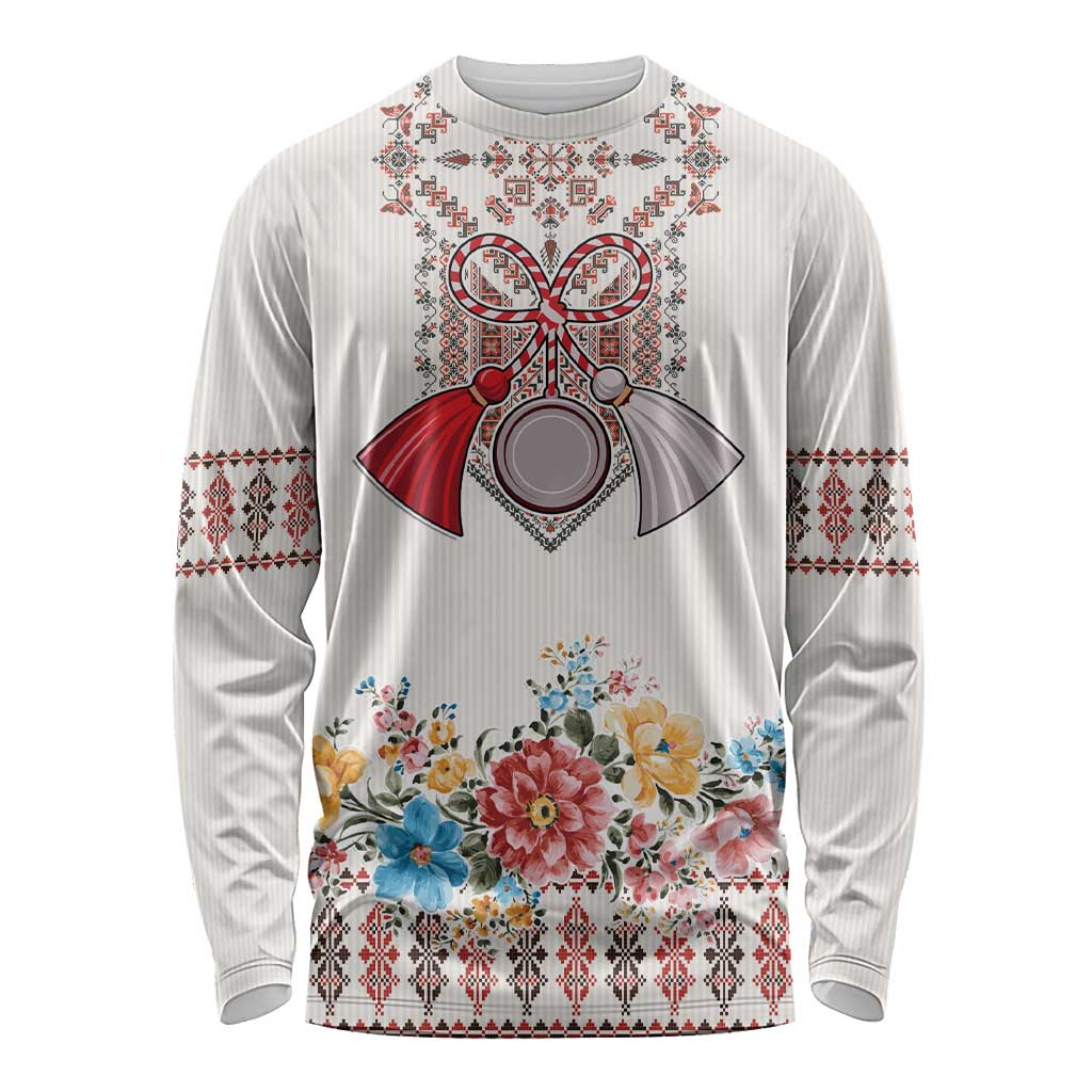 Romania Happy Martisor Day 1 March Long Sleeve Shirt Martenitsa and Peony Romanian Traditional Pattern