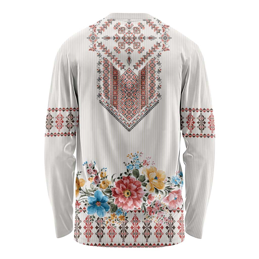 Romania Happy Martisor Day 1 March Long Sleeve Shirt Martenitsa and Peony Romanian Traditional Pattern