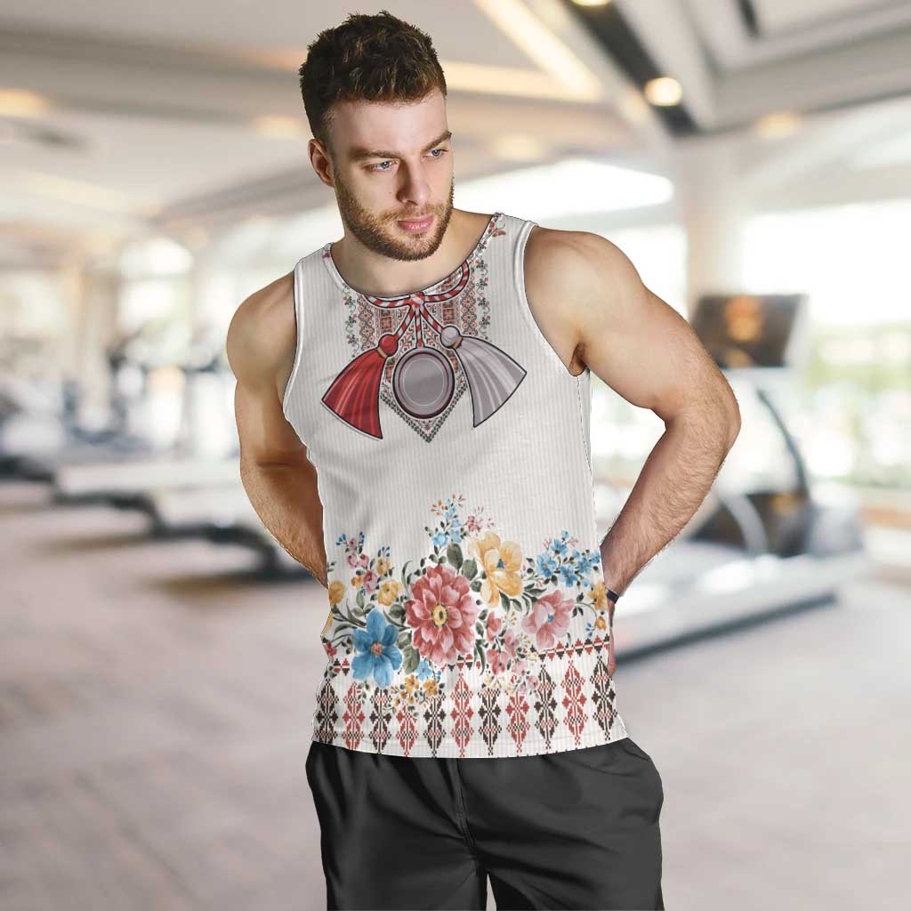 Romania Happy Martisor Day 1 March Men Tank Top Martenitsa and Peony Romanian Traditional Pattern