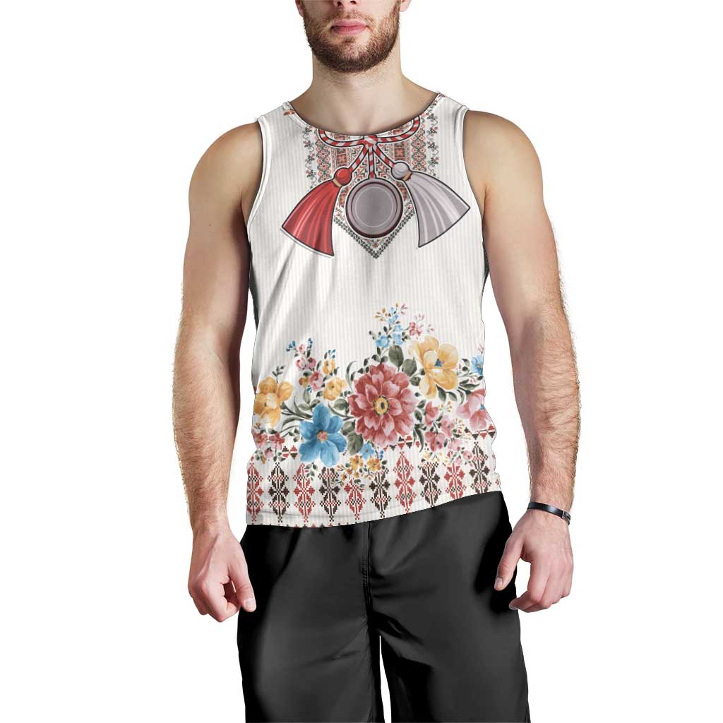 Romania Happy Martisor Day 1 March Men Tank Top Martenitsa and Peony Romanian Traditional Pattern