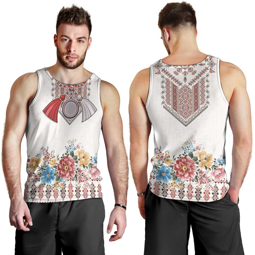 Romania Happy Martisor Day 1 March Men Tank Top Martenitsa and Peony Romanian Traditional Pattern
